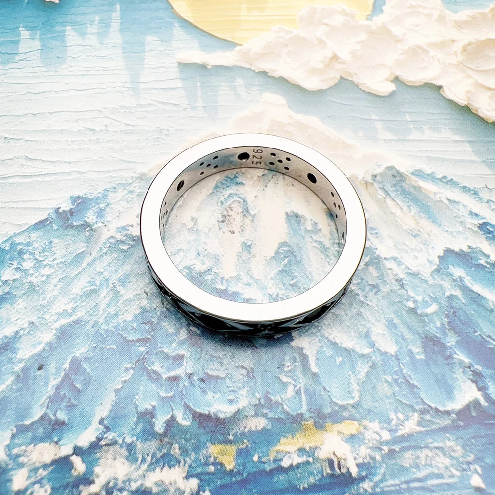 Damen-Ring schwarzes asiatisches Ornament ethnisch Sommer aus Sterlingsilber