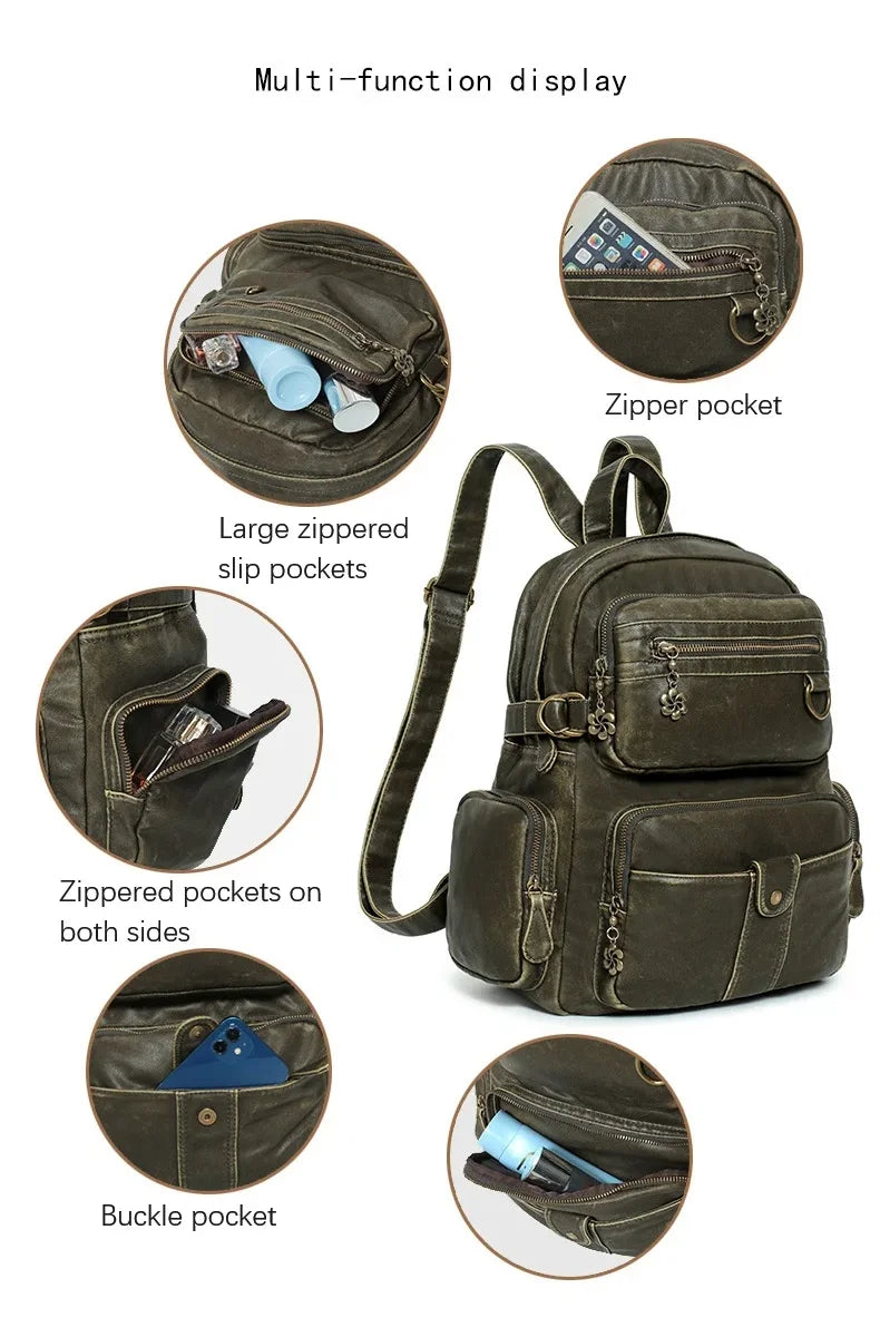 Damen-Schulrucksack Großes Fassungsvermögen 20-35 Liter Mit Gepolstertem Rücken Vintage Schwarz