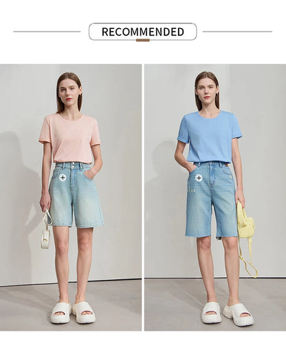 Damen Top im minimalistischen Stil aus einfarbiger mercerisierter Baumwolle