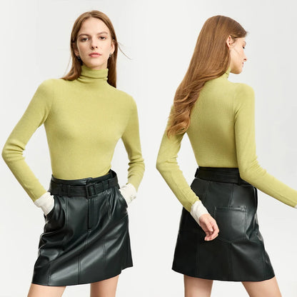 Damen-Rollkragenpullover Wolle Slim Patchwork-Splicing Herbst-Winter