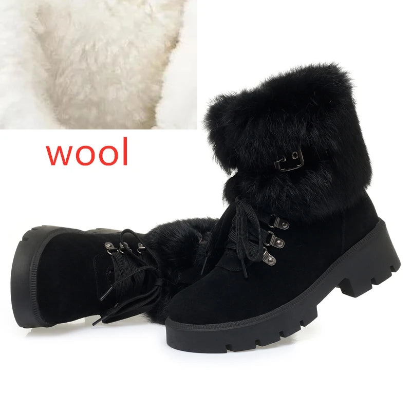 AIYUQI Women Snow Boots Platform New Rabbit Female Winter Boots Fashion Large Size Non-slip Genuine Leather Women Ankle Boots
