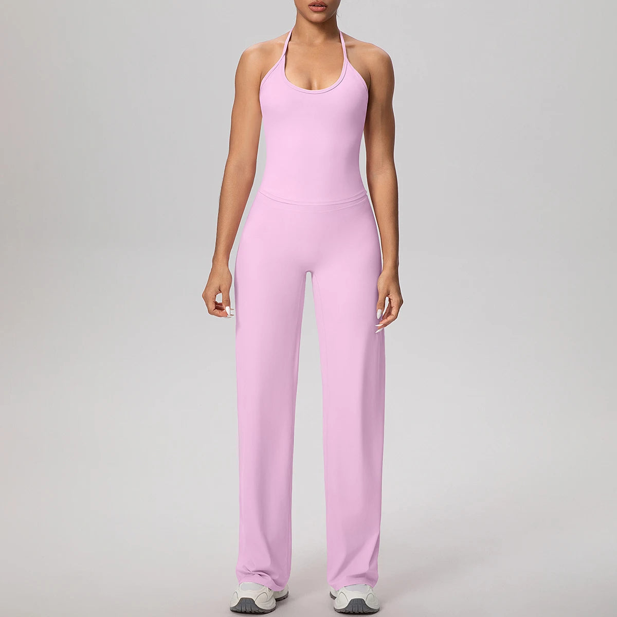 Damen-Yoga-Set Tank-Top und weite Hose, hellrosa