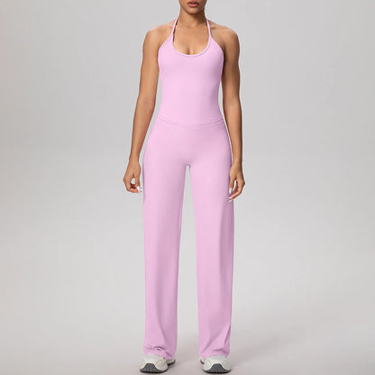 Damen-Yoga-Set Tank-Top und weite Hose, hellrosa