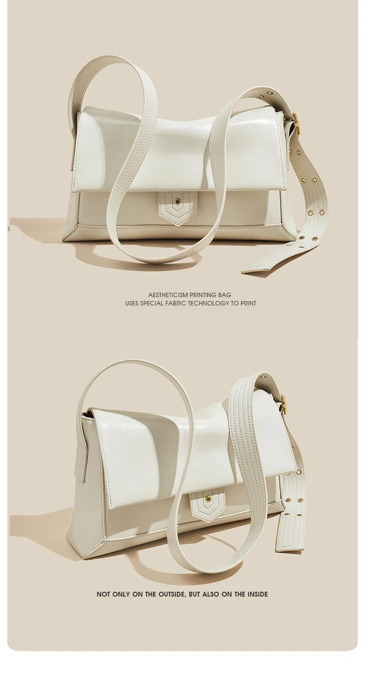 Damen Schultertasche aus Spaltleder und PU im Retro-Stil