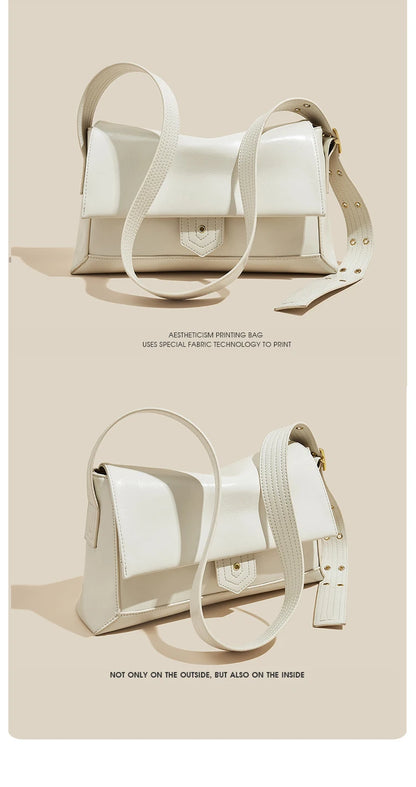 Damen Schultertasche aus Spaltleder und PU im Retro-Stil