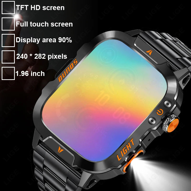 LIGE Neue Militärische Smart Uhr Männer LED Taschenlampe 420mAh Wasserdichte Outdoor Sport Bluetooth Anruf Smartwatch Für Huawei Xiaomi