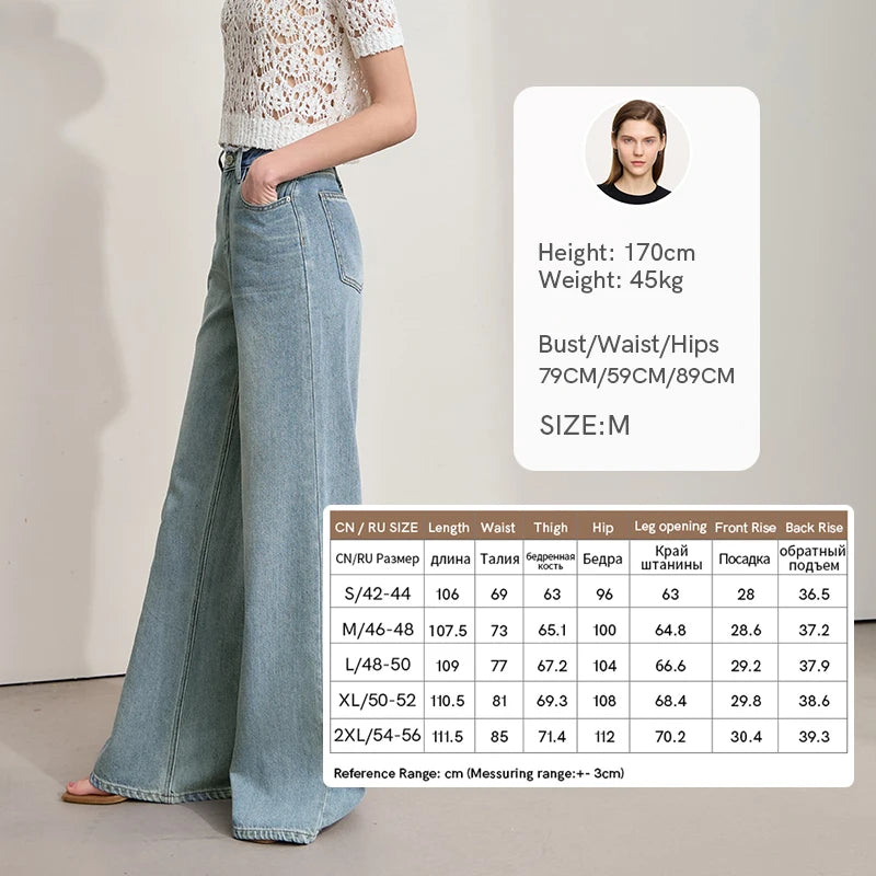 Damen Jeans im minimalistischen Stil mit weitem Bein und niedriger Taille