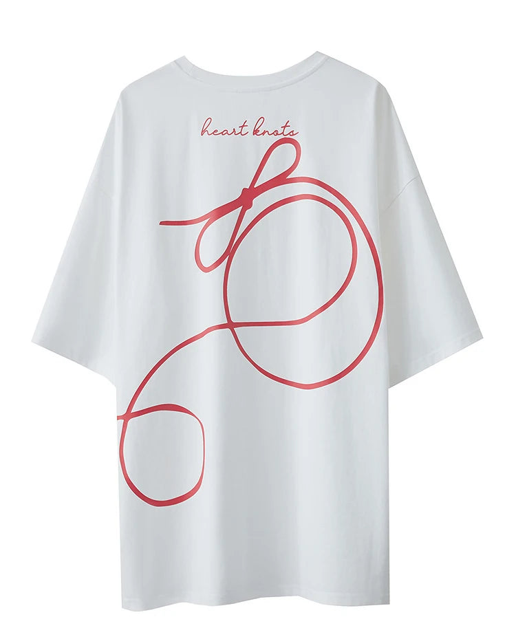 Damen T-Shirt aus ultraloch Stretch-Baumwolle mit Buchstaben-Bowknot-Aufdruck