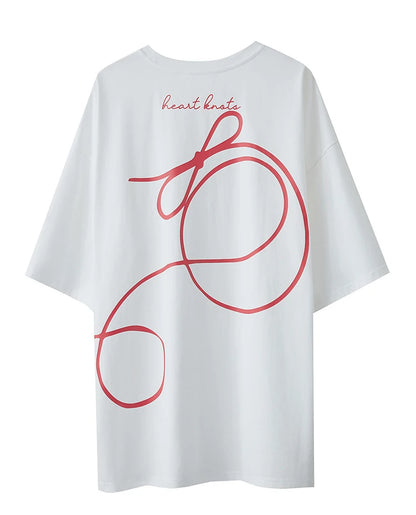 Damen T-Shirt aus ultraloch Stretch-Baumwolle mit Buchstaben-Bowknot-Aufdruck