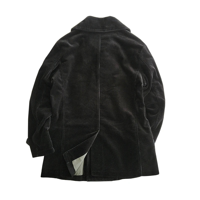 Männer Pea Coat im Vintage-Stil aus schwerem Material in Schwarz
