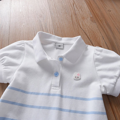 Modisches Polokleid für Mädchen mit Streifen, für Kinder, elegante Puffärmel, Kleidung für Babys, Sommerkleider