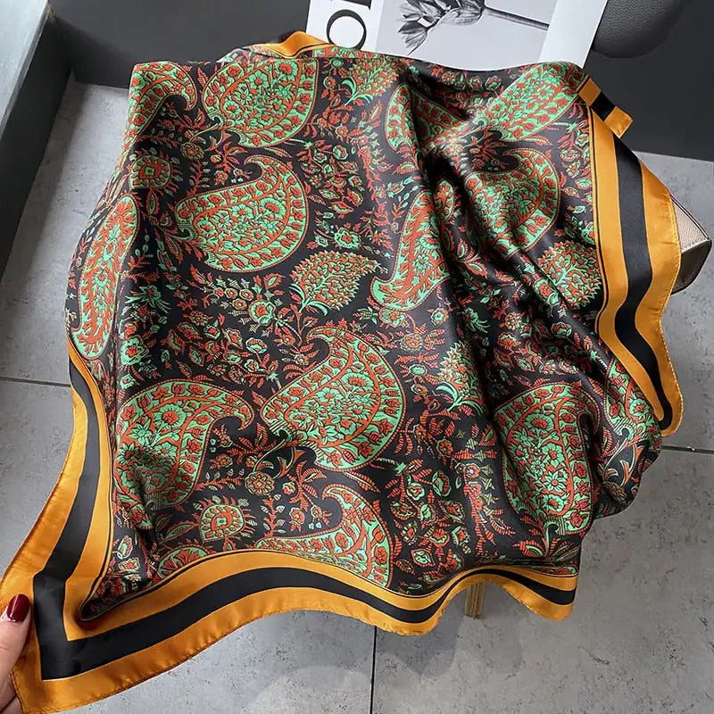 Damen Seidenschal 70cm Frühling Halstuch Krawatte Hijab Haarband Bandana Wrap