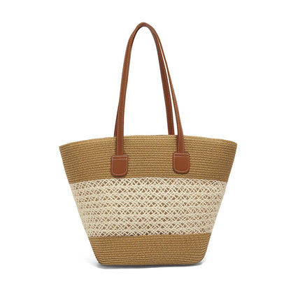 Damen Strandtasche Aus Stroh Mit Reißverschluss Und Großem Fassungsvermögen