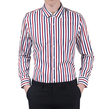 Langarm-Hemd für Herren in Weiß – formell und lässig, koreanischer Stil mit Tasche, ideal für Business und Freizeit.