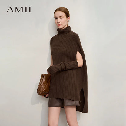 Damen-Rollkragenpullover Cape lang Raglan Streetwear Winter