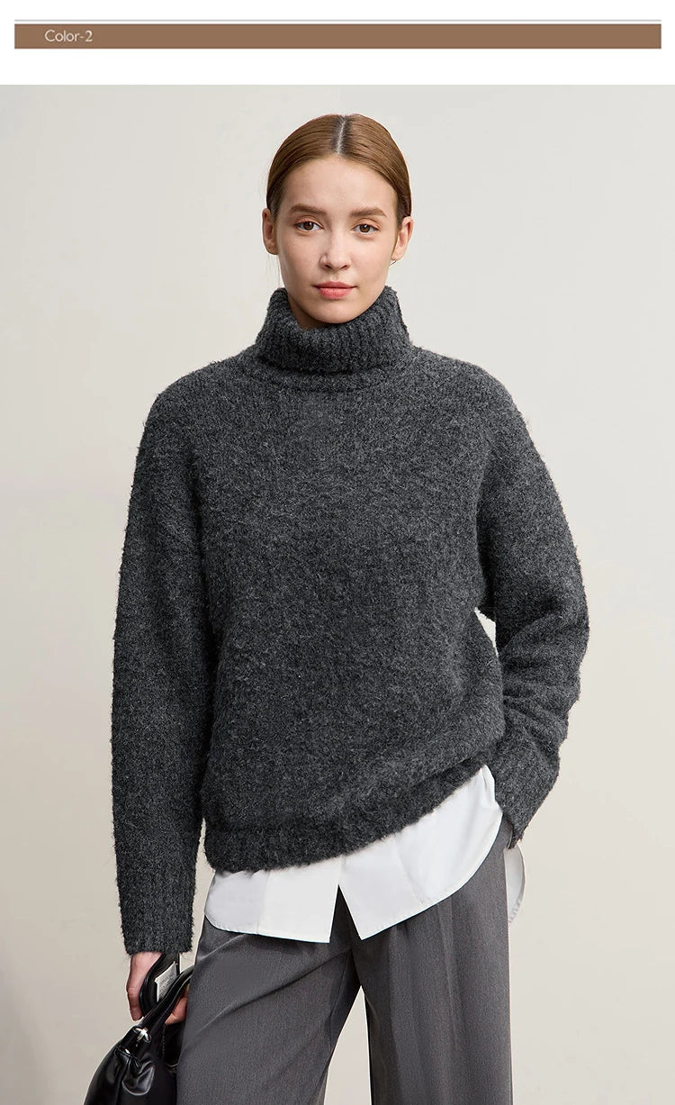 Damen-Rollkragenpullover locker Raglan Streetwear Winter