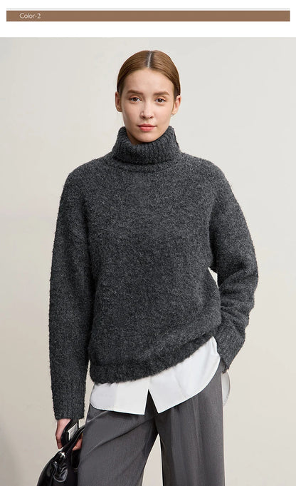 Damen-Rollkragenpullover locker Raglan Streetwear Winter