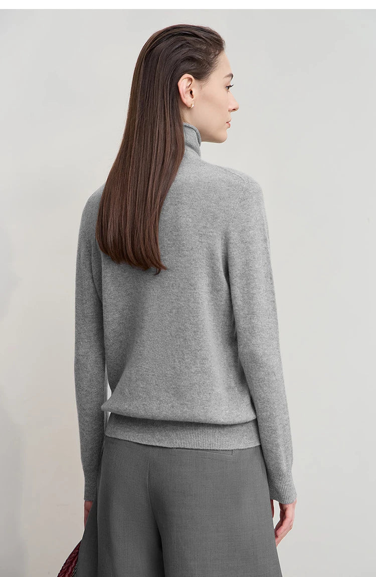 Damen-Rollkragenpullover Wolle-Kaschmir locker einfarbig Herbst