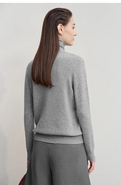Damen-Rollkragenpullover Wolle-Kaschmir locker einfarbig Herbst