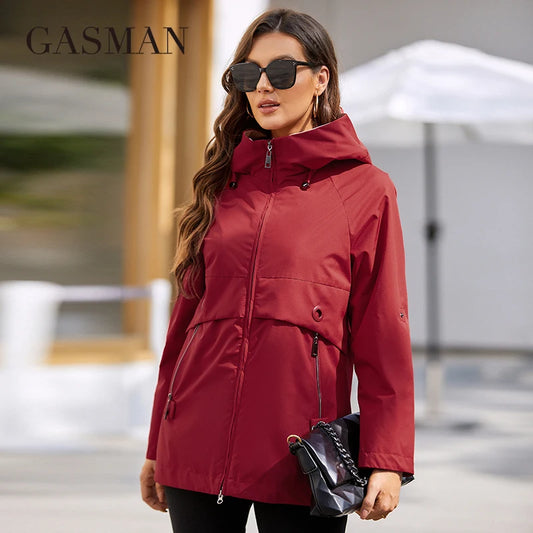 Langer Damen-Trenchcoat mit modischem Design und Kapuze – Hochwertiger Windbreaker mit Schlitz für den Frühling