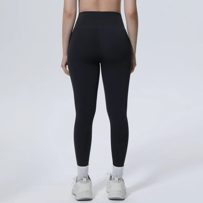 Nahtlose schwarze Yoga-Leggings für Damen, hohe Taille mit überkreuztem Bund