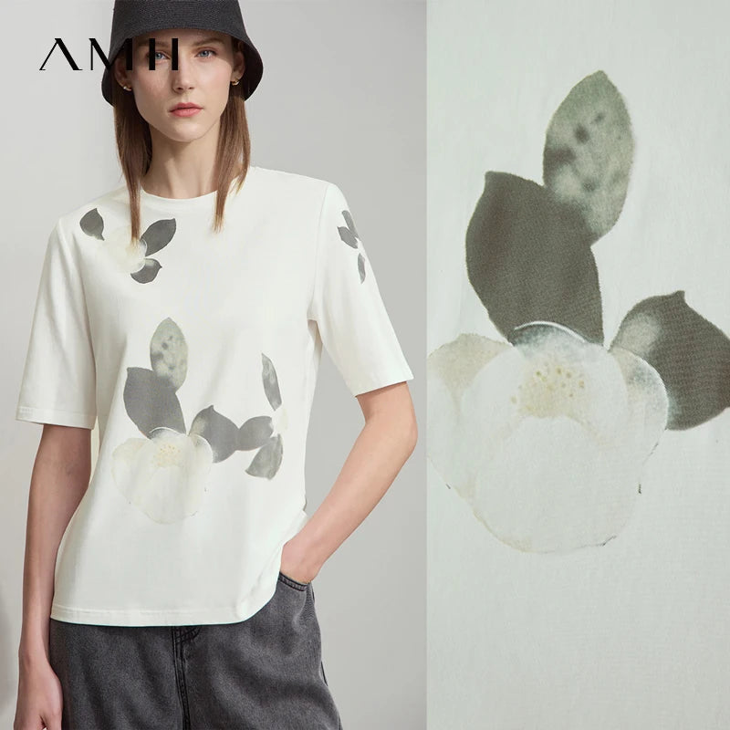 Damen T-Shirt im lässigen Stil mit floralem Print und Rundhalsausschnitt