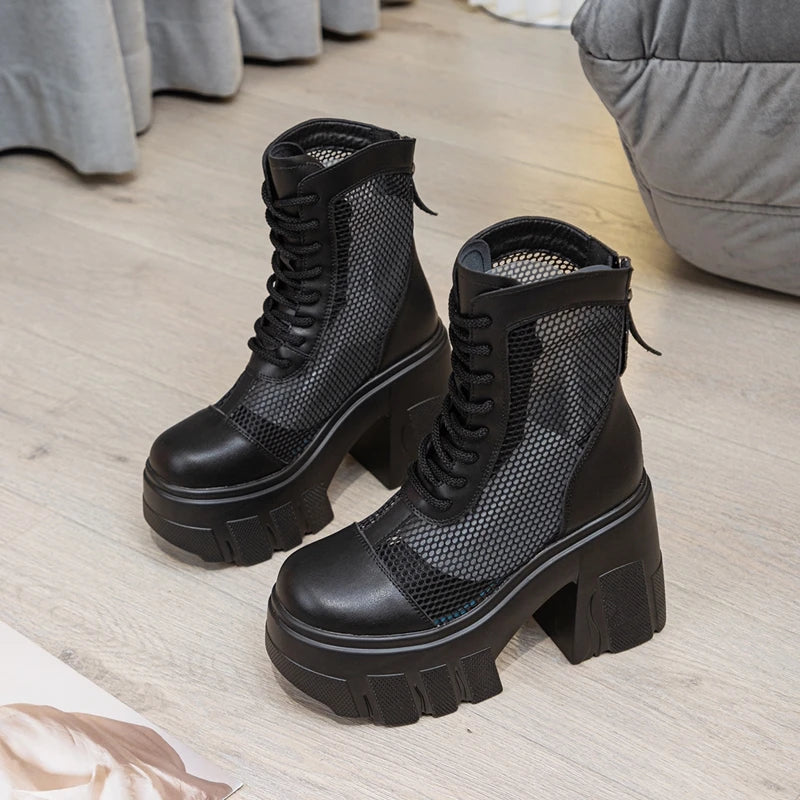 Damen Mesh Stiefel Plattform 11cm Cool