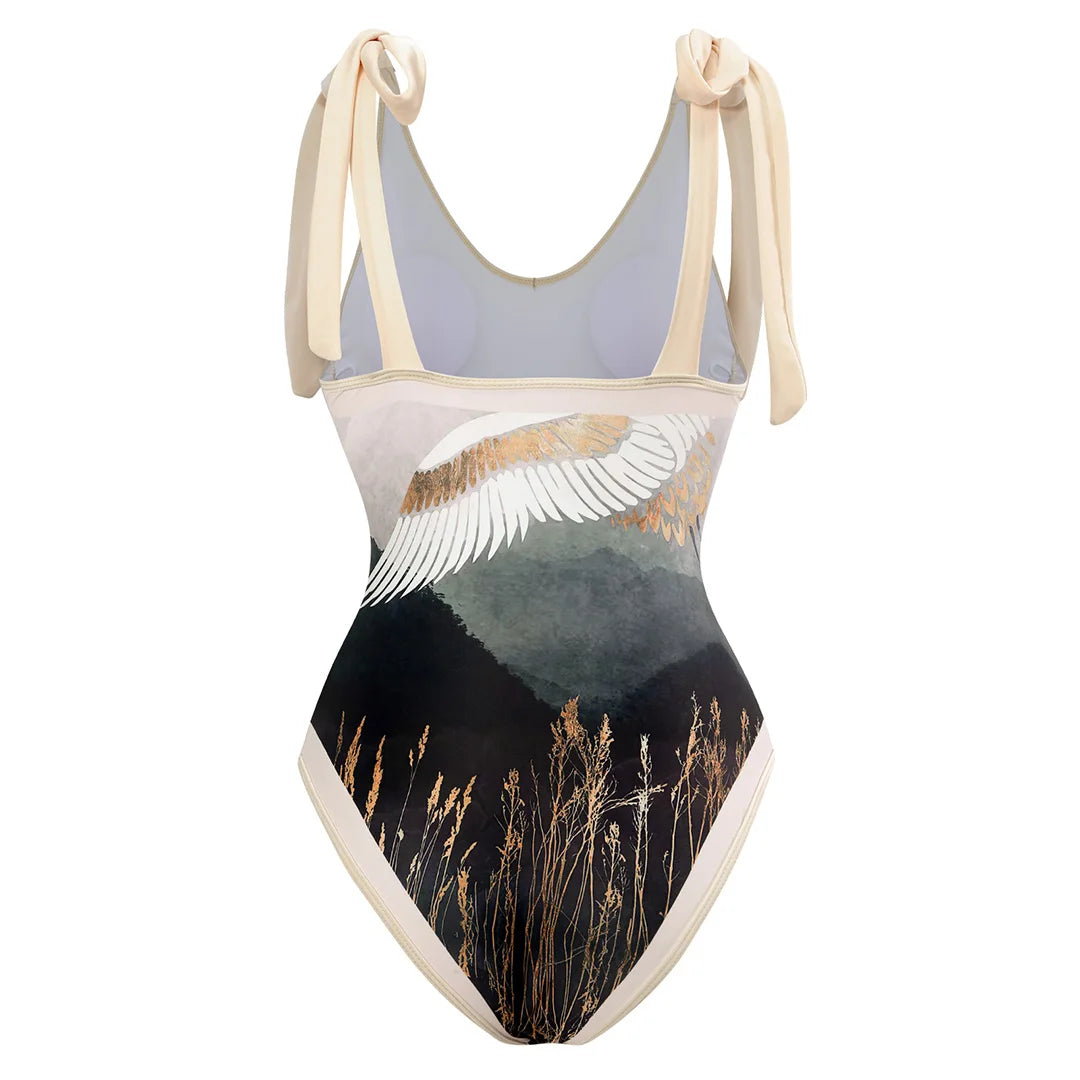 Damen Badeanzug Leopard Spleiß V-Ausschnitt mit Rock Monokini