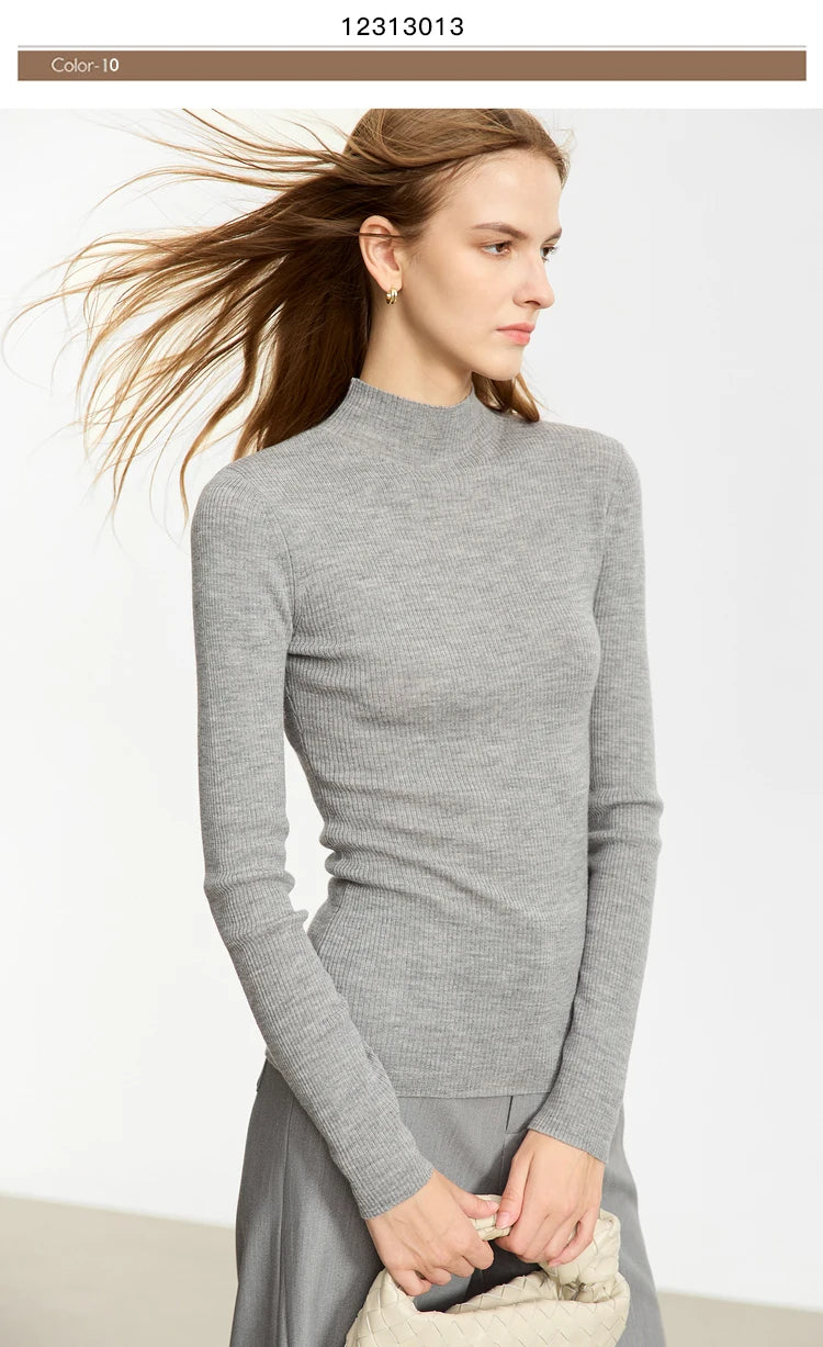 Damen-Rollkragenpullover 100 % Wolle Slim Fit elastisch Winter