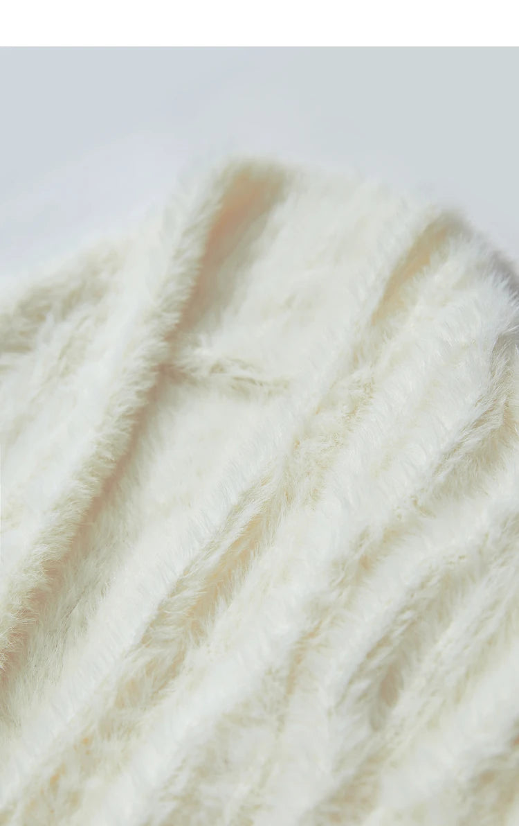 Damen-Strickjacke lang Nerz-Imitat Pile-Kragen locker warm Winter