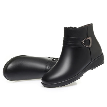 Damen Schneestiefel aus echtem Leder mit rutschfestem flachem Boden