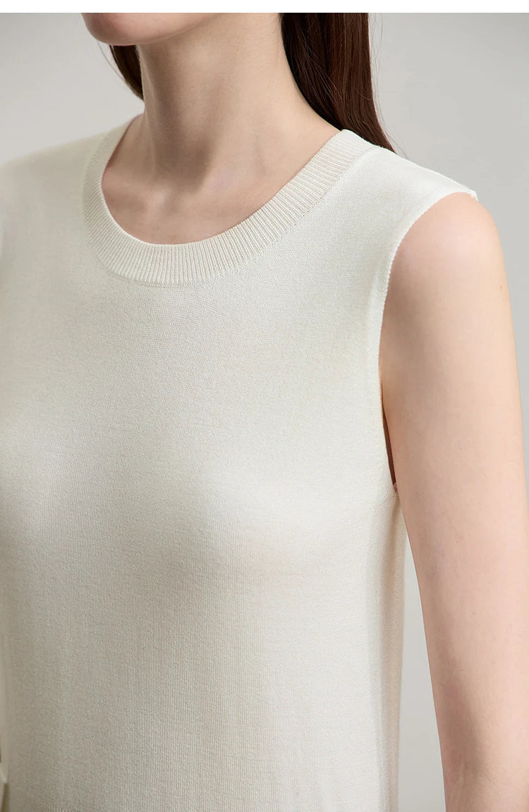 Damen-Strickjacke ärmellos lang Rundhals einfarbig elegant Herbst