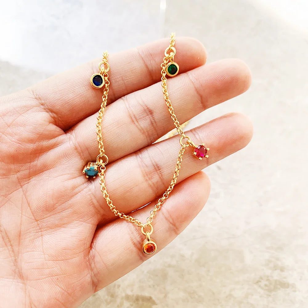 Damen-Charm-Anhänger bunte Steine Halskette goldene Böhmen aus Sterlingsilber