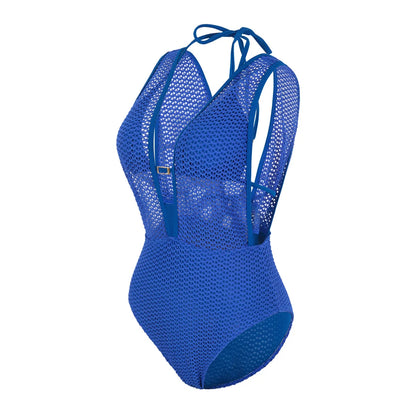 Damen-Badeanzug V-Ausschnitt Netzstrick rückenfrei Monokini Weste