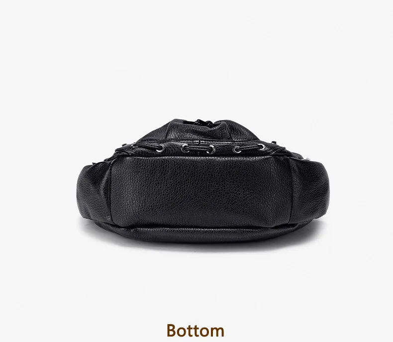 Damen-Hobo-Tasche Aus Leder Im Abgenutzten Retro-Y2K-Biker-Stil Mit Reißverschluss