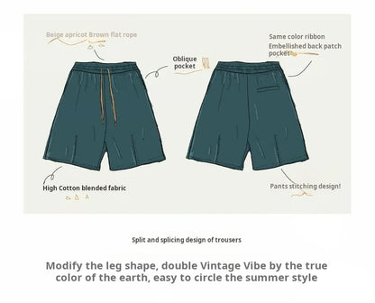 Herren Vintage Shorts in Khaki mit geradem Bein und Kordelzug