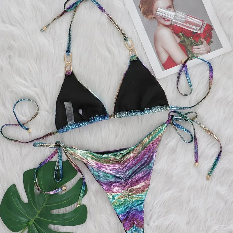 Sexy Bikini-Set mit Strasssteinen für Damen – Push-up-Badeanzug für Strand und Pool