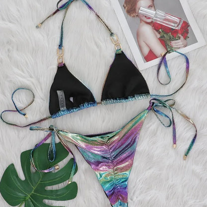 Sexy Bikini-Set mit Strasssteinen für Damen – Push-up-Badeanzug für Strand und Pool