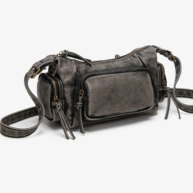 Damen-Hobo-Tasche aus Leder im Vintage-Look mit Mehrfach-Fächern und Tassel-Reißverschluss Alltagsbegleiter