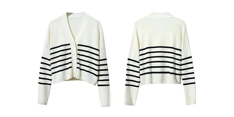 Damen-Strickjacke Baumwolle V-Ausschnitt Kontraststreifen kurz Raglan Frühling