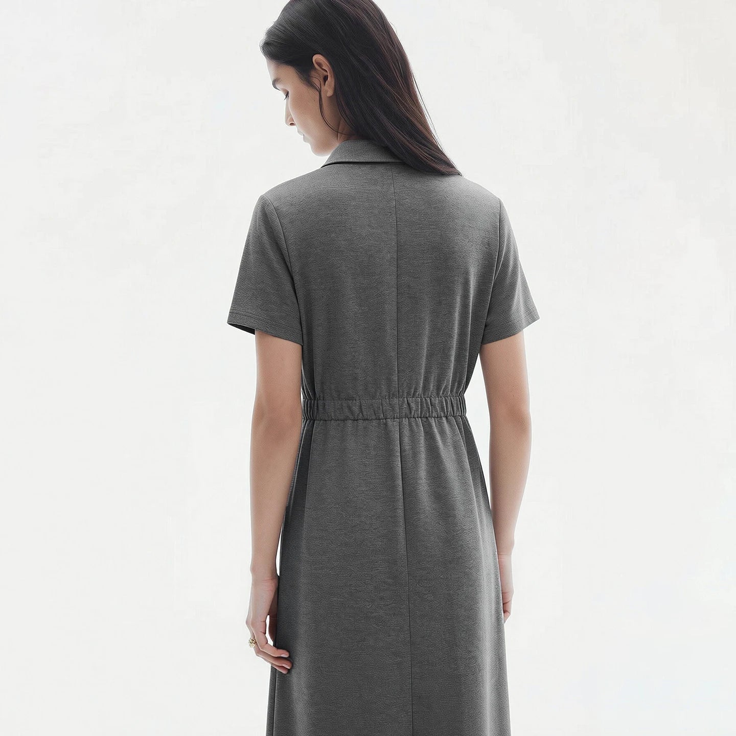 Business Elegant Kleid Für Damen Mit Elastischer Taille Und Kragen