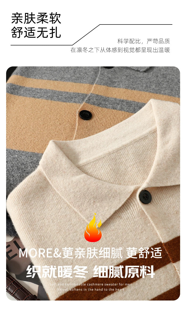 2024 neue Mode Wolle Strickjacke Mantel Top Herren Revers Business Casual Strickpullover Trend Hot Frühling und Herbst gestreift Langarm