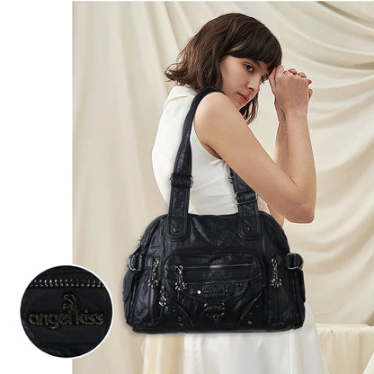 Damen-Handtasche Vintage Großes Fassungsvermögen Mit Schultergurt Und Top-Griff Alltagstauglich