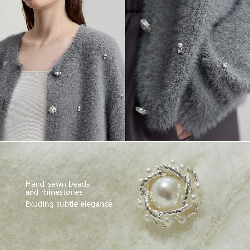 Damen-Rundhalspullover Strickjacke kurz elegant Herbst-Winter