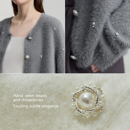 Damen-Rundhalspullover Strickjacke kurz elegant Herbst-Winter