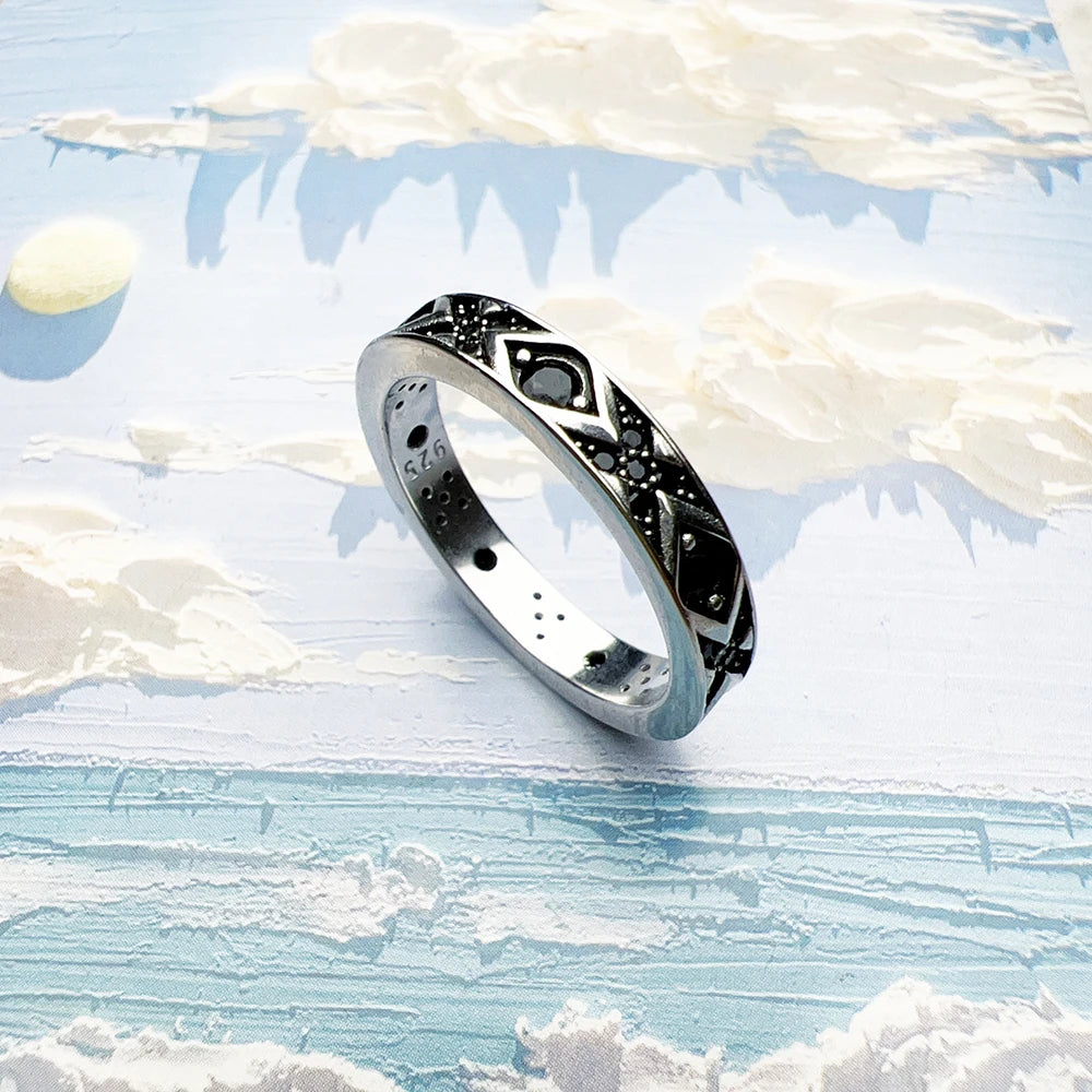 Damen-Ring schwarzes asiatisches Ornament ethnisch Sommer aus Sterlingsilber