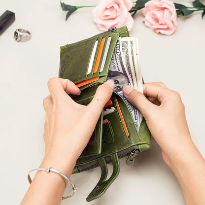 Damen Echtleder Geldbörse Bifold Vintage Kartenhalter Münzfach Geldclip