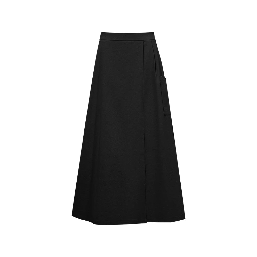 Schwarzer Damen-A-Linien-Rock mit seitlicher Tasche und glatter Front