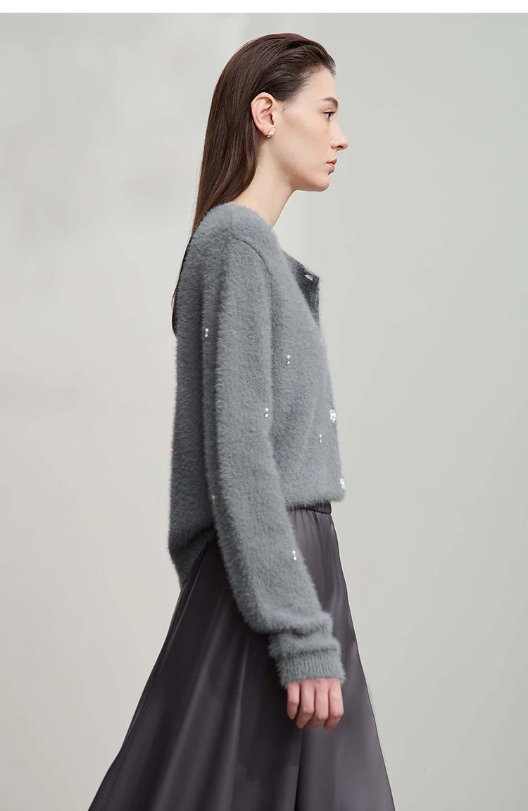 Damen-Rundhalspullover Strickjacke kurz elegant Herbst-Winter