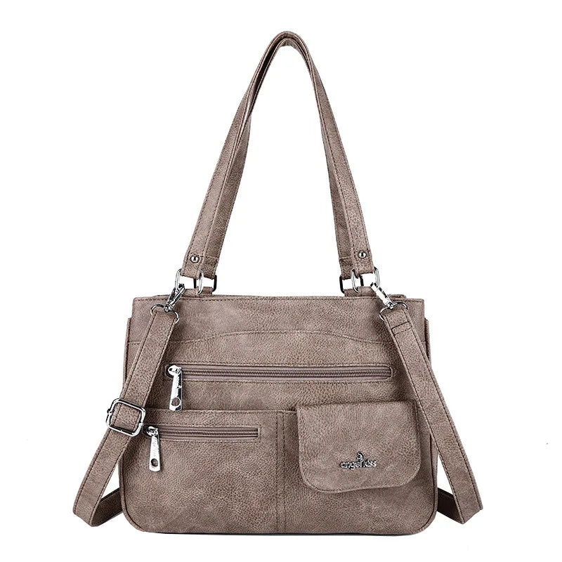 Damen-Handtasche Vintage Schultertasche mit Mehrfachfächern und große Kapazität für iPad und Smartphone